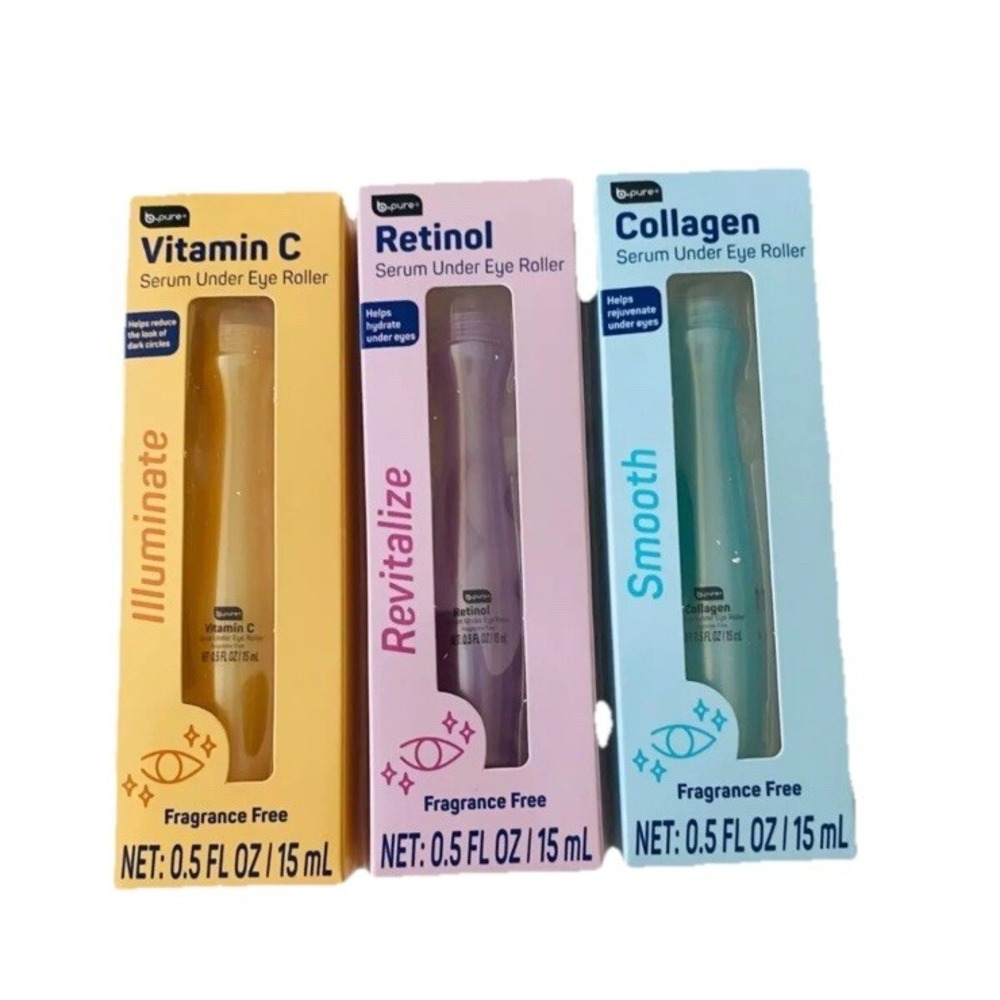 B.Pure Under Eye Serum Roller Set Vitamin C Retinol Collagen 3 Pack 0.5oz Each